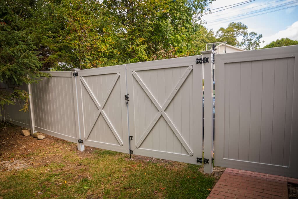 Gate within a fence on a residential property, Rhode Island.