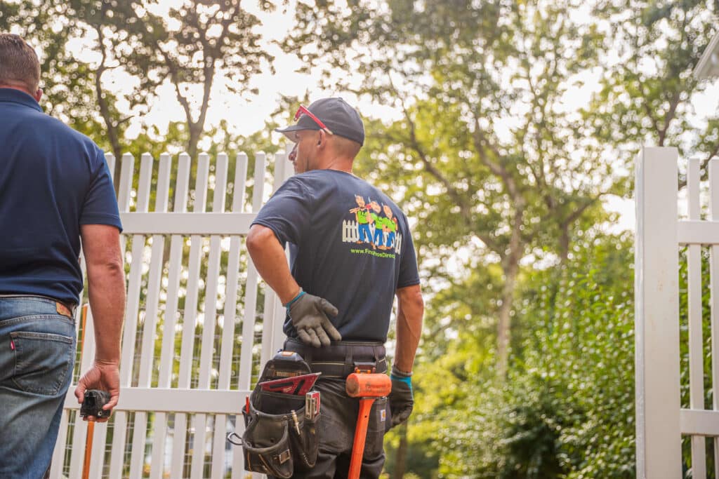 Crew installing a fence, Rhode Island.