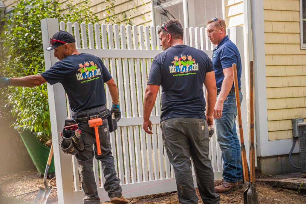 Crew constructing a fence, Rhode Island.